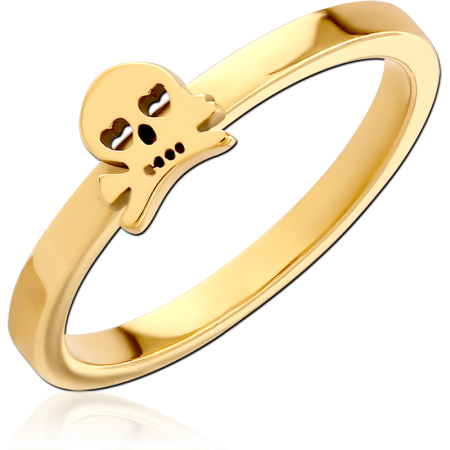 GOLD PVD COATED 316L STAINLESS STEEL RING SKULL AND CROSSBONES TOP