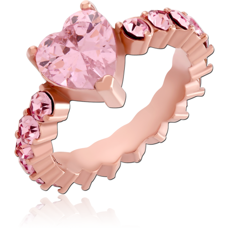 ROSE GOLD PVD COATED SURGICAL STEEL RING HEART PINK GEM ETERNITY BAND