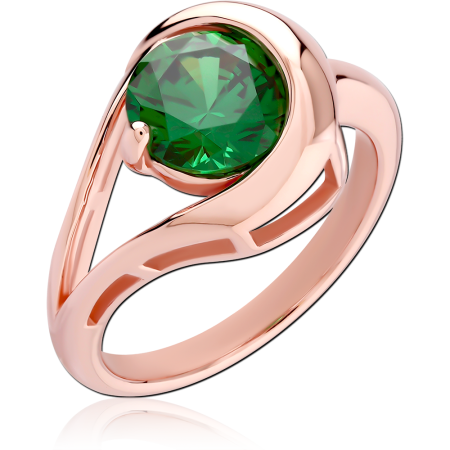ROSE GOLD PLATED STERLING SILVER 925 RING ROUND GREEN GEM SWIRL SETTING