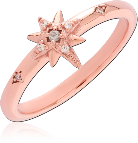 ROSE GOLD PLATED STERLING SILVER 925 RING STARBURST CENTER WITH ACCENT CRYSTALS