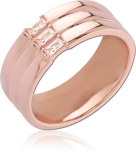 ROSE GOLD PLATED STERLING SILVER 925 RING WIDE BAND TRIPLE BAGUETTE GEMS