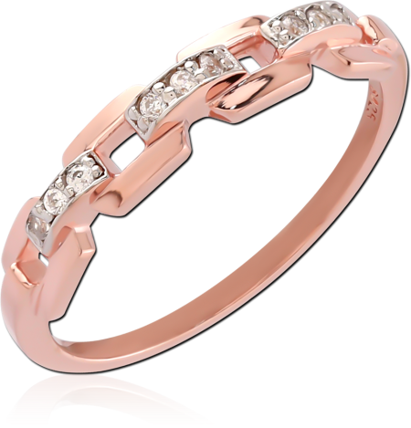 ROSE GOLD PLATED STERLING SILVER 925 RING CHAIN LINK PAVE CLEAR GEMS