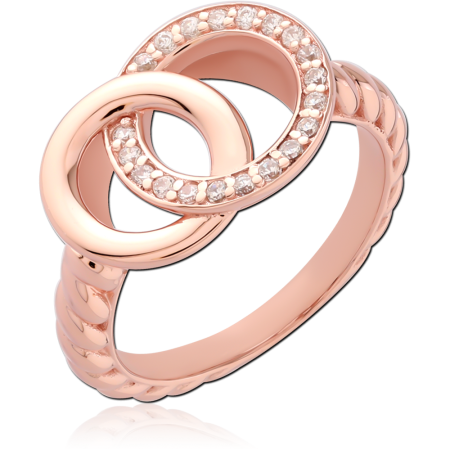 ROSE GOLD PLATED STERLING SILVER 925 RING INTERLOCKING CIRCLES WITH CLEAR GEMS