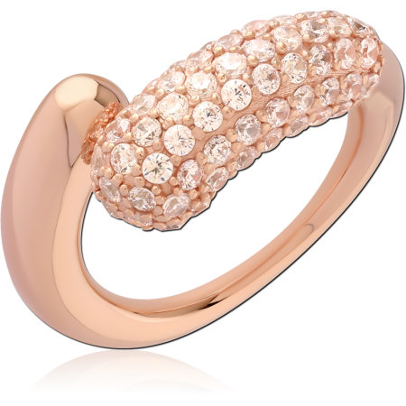ROSE GOLD PLATED STERLING SILVER 925 RING BYPASS DOME PAVE CLEAR GEMS