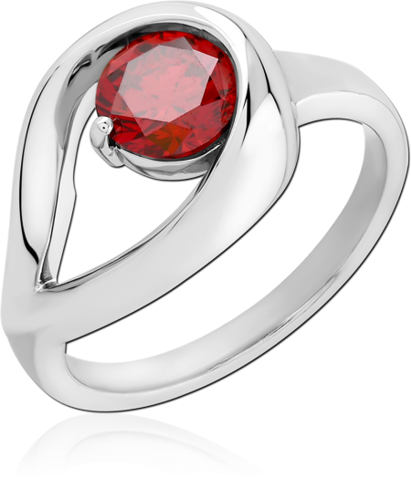STERLING SILVER 925 RING TEARDROP FRAME WITH SINGLE FACETED RED GEM