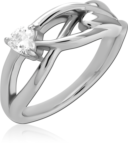 STERLING SILVER 925 RING CROSSOVER BAND WITH SINGLE CLEAR GEM STONE