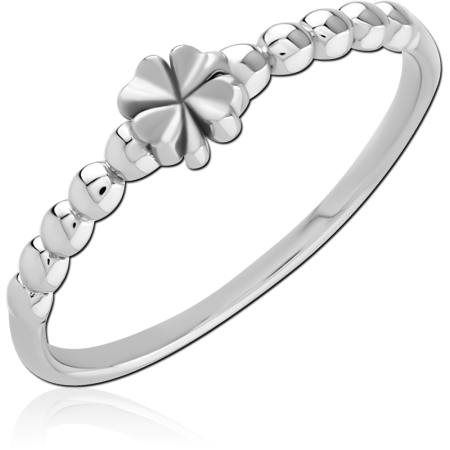 STERLING SILVER 925 RING BEADED BAND WITH FOUR LEAF CLOVER DETAIL