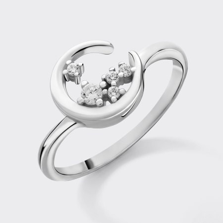 STERLING SILVER 925 RING OPEN CRESCENT CLEAR GEM CLUSTER DESIGN