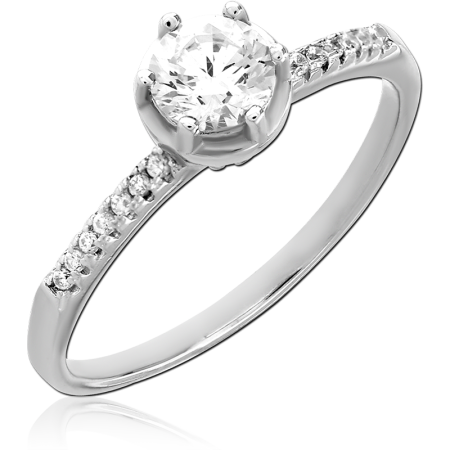 STERLING SILVER 925 RING ROUND SOLITAIRE WITH PAVE SHOULDERS CLEAR GEM SETTING