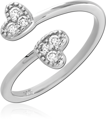 STERLING SILVER 925 RING OPEN DOUBLE HEART WITH CLUSTER CLEAR GEMS