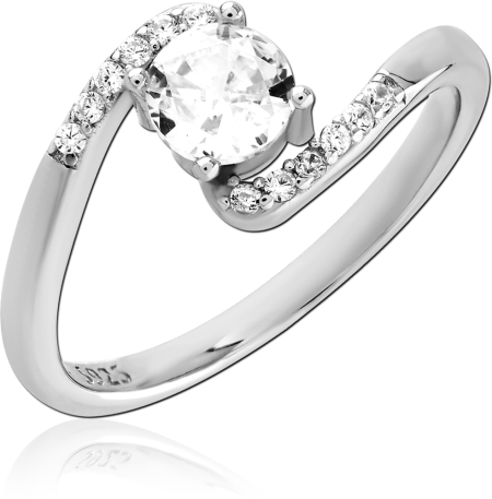 STERLING SILVER 925 RING BYPASS ROUND SOLITAIRE WITH PAVE CLEAR GEM ACCENTS