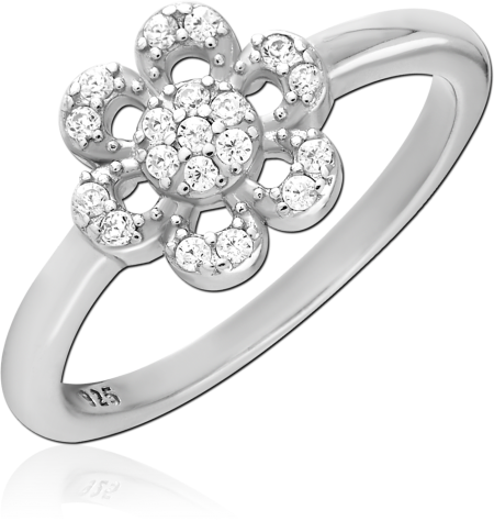 STERLING SILVER 925 RING FLOWER CLUSTER CENTER WITH PAVE CLEAR GEMS