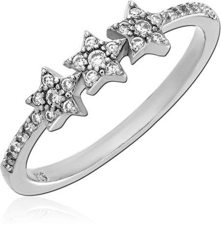 STERLING SILVER 925 RING TRIPLE STAR CLUSTER PAVE WITH CLEAR GEMS