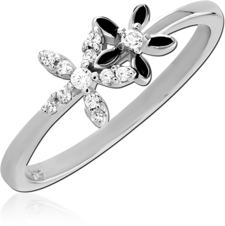 STERLING SILVER 925 RING DRAGONFLY PAVE WITH CLEAR GEM ACCENTS