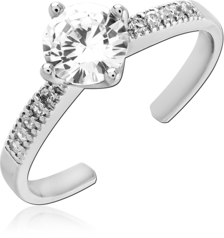 STERLING SILVER 925 RING SOLITAIRE ROUND CLEAR GEM WITH PAVE SHOULDERS