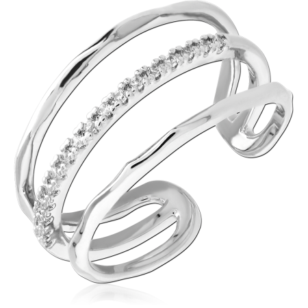 STERLING SILVER 925 RING MULTI BAND WAVE WITH CENTER PAVE ROW
