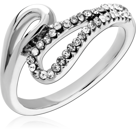 STERLING SILVER 925 RING CURVED WAVE DOUBLE ROW WITH CLEAR GEMS