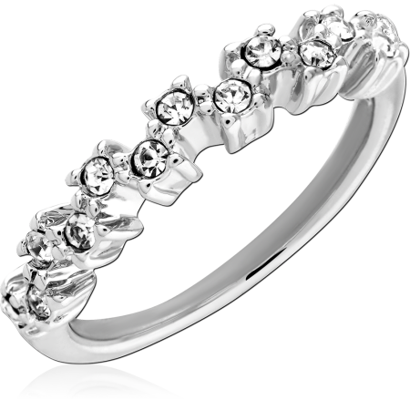 STERLING SILVER 925 RING FLORAL CLUSTER BAND WITH CLEAR GEMS