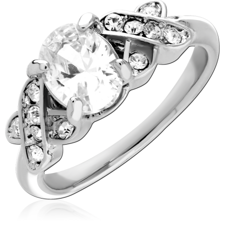 STERLING SILVER 925 RING OVAL CLEAR GEM WITH VINTAGE SWIRL ACCENTS