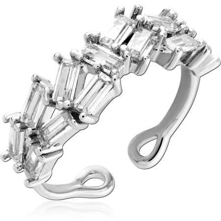 STERLING SILVER 925 RING DOUBLE ROW BAGUETTE CLEAR GEMS OPEN ADJUSTABLE DESIGN
