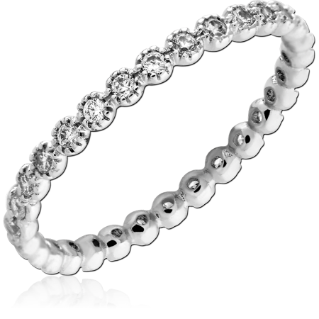 STERLING SILVER 925 RING FULL ETERNITY ROUND CLEAR GEMS CONTINUOUS BAND
