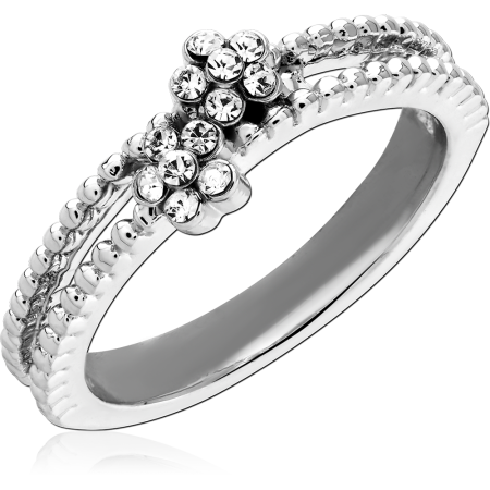 STERLING SILVER 925 RING DOUBLE BAND BEADED DETAIL WITH CLUSTER FLOWER GEMS