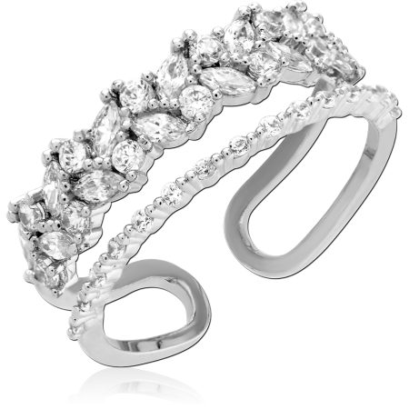 STERLING SILVER 925 RING OPEN WRAP DOUBLE BAND MARQUISE AND ROUND CLEAR GEMS