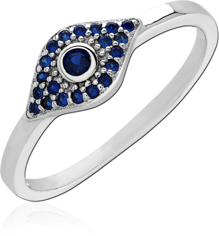 STERLING SILVER 925 RING EYE SHAPE BLUE GEM PAVE CLUSTER EVIL EYE DESIGN