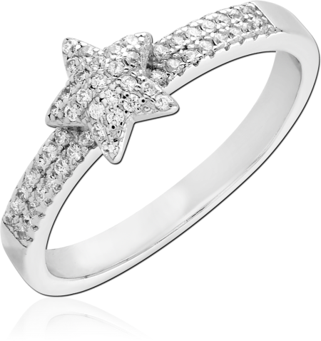 STERLING SILVER 925 RING STAR TOP WITH CLEAR PAVE GEMS ON BAND