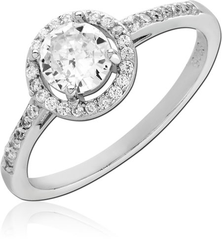 STERLING SILVER 925 RING ROUND HALO SOLITAIRE WITH CLEAR GEM AND ACCENTS