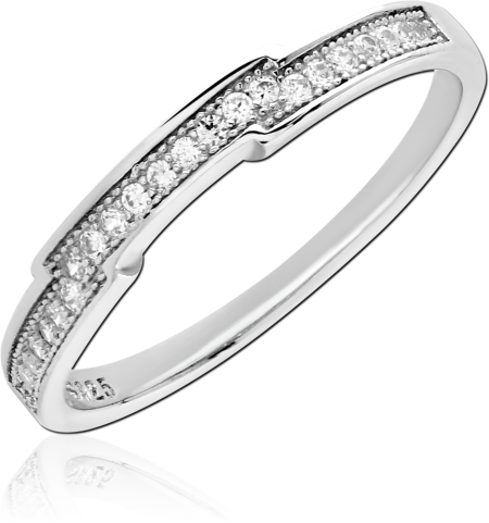 STERLING SILVER 925 RING CONTOURED BAND WITH PAVE CLEAR GEMS