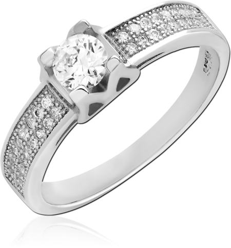 STERLING SILVER 925 RING ROUND SOLITAIRE WITH PAVE SHOULDER GEMS