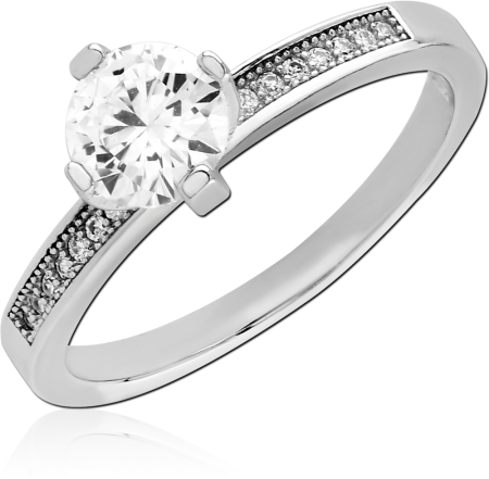 STERLING SILVER 925 RING ROUND SOLITAIRE WITH DARK PAVE SHOULDER GEMS
