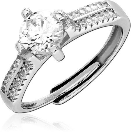 STERLING SILVER 925 RING ROUND SOLITAIRE WITH SPLIT SHANK PAVE SHOULDERS