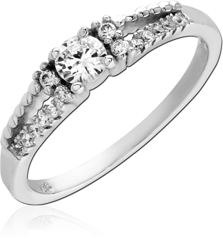 STERLING SILVER 925 RING ROUND CENTER WITH BEADED AND PAVE SPLIT SHOULDERS