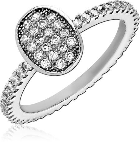 STERLING SILVER 925 RING OVAL PAVE CLUSTER TOP WITH PAVE BAND