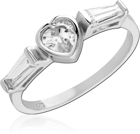 STERLING SILVER 925 RING HEART CENTER WITH TAPERED BAGUETTE SIDE STONES