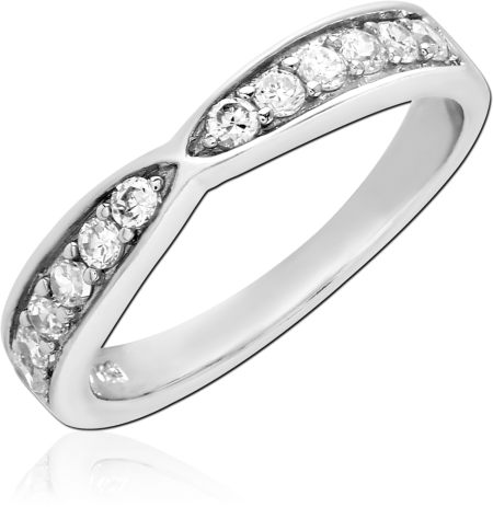 STERLING SILVER 925 RING CHEVRON CONTOUR BAND WITH PAVE ROUND GEMS