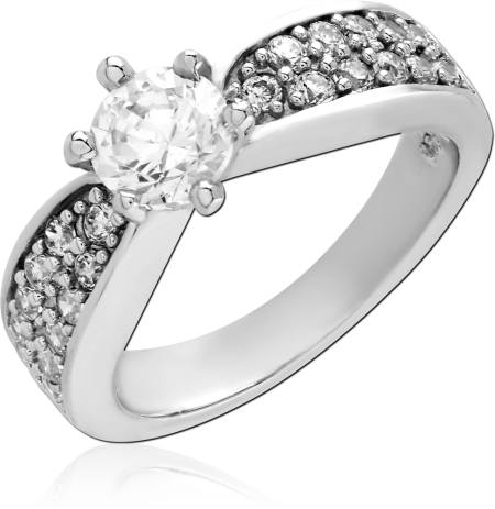 STERLING SILVER 925 RING ROUND SOLITAIRE GEM WITH WIDE PAVE SHOULDERS