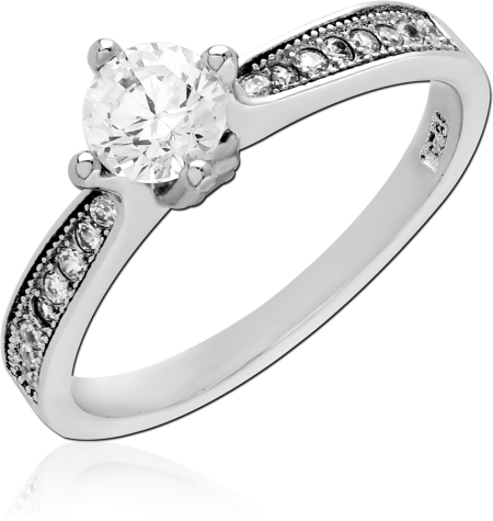 STERLING SILVER 925 RING ROUND SOLITAIRE GEM WITH PAVE SET SHOULDERS
