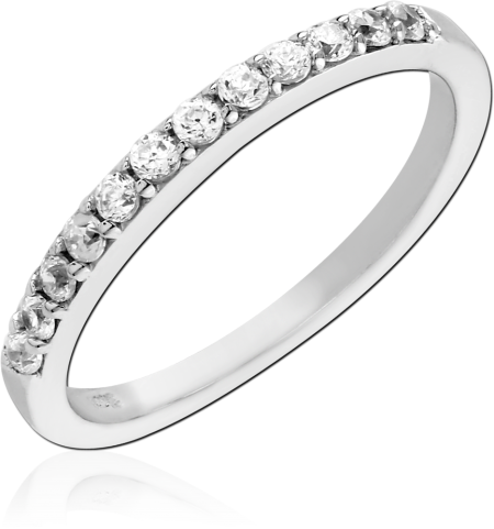 STERLING SILVER 925 RING SINGLE ROW PAVE BAND HALF ETERNITY