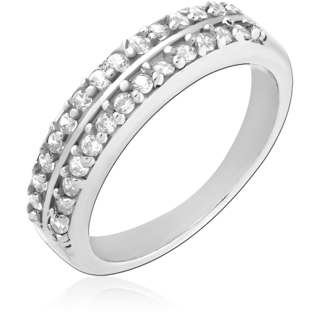STERLING SILVER 925 RING DOUBLE ROW BAND WITH PAVE ROUND GEMS