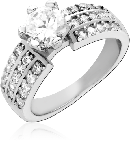 STERLING SILVER 925 RING ROUND SOLITAIRE GEM WITH TRIPLE ROW PAVE SHOULDERS
