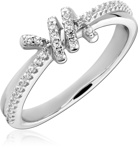 STERLING SILVER 925 RING ZIGZAG BAR TOP WITH PAVE ROUND GEMS