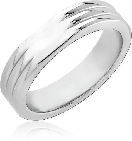 RHODIUM PLATED STERLING SILVER 925 RING POLISHED BAND WITH DIAGONAL GROOVE DETAILING