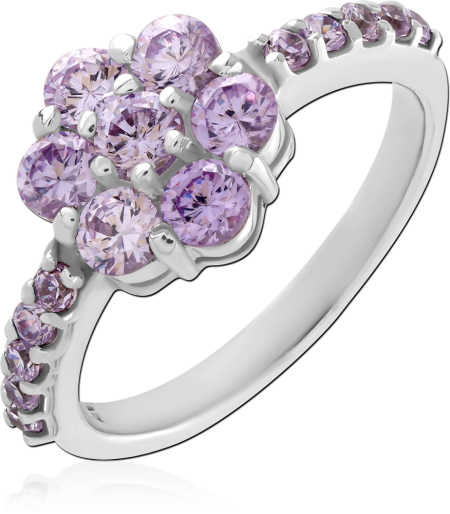 STERLING SILVER 925 RING LAVENDER GEM CLUSTER FLOWER WITH PAVE SHOULDERS