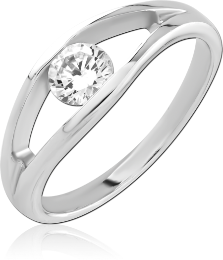 STERLING SILVER 925 RING OPEN BAND ROUND CLEAR GEM SOLITAIRE