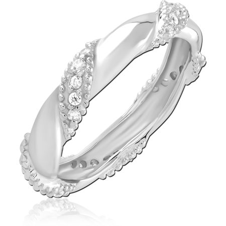 STERLING SILVER 925 RING TWISTED ETERNITY BAND WITH CLEAR GEM ACCENTS