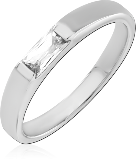 STERLING SILVER 925 RING BAR SET RECTANGULAR CLEAR GEM MINIMAL DESIGN