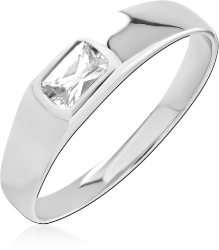 STERLING SILVER 925 RING BEZEL SET RECTANGULAR CLEAR GEM SLEEK BAND